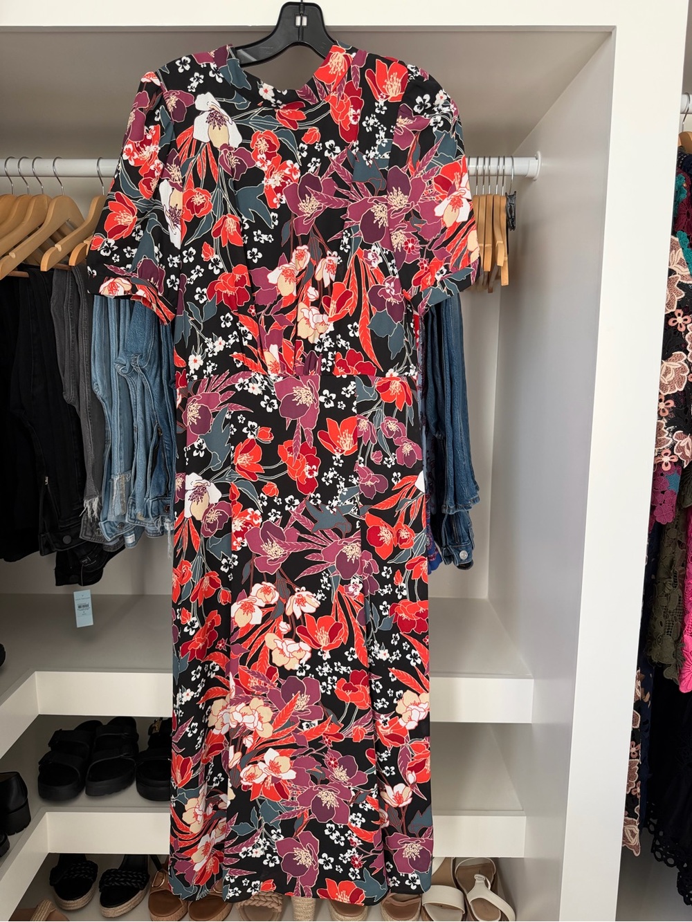 julia jordan Black Maxi Dress with Red & Purple Floral Print